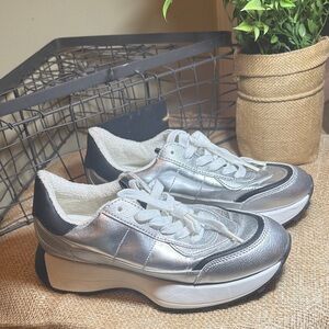 No Boundaries Metallic Silver and Black Sneakers